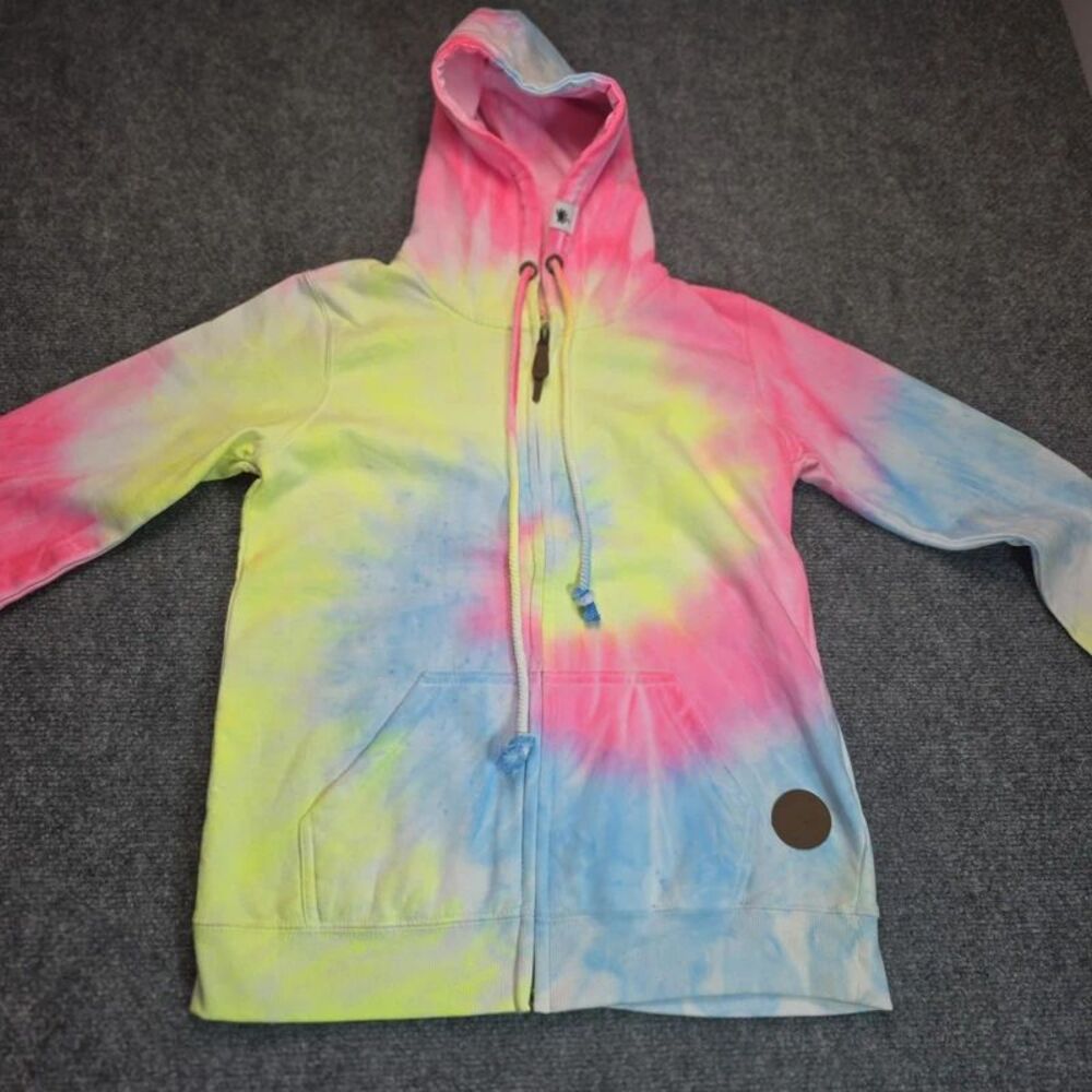 Women’s Neon Rainbow Tie Dye Full Zip Hoodie Large